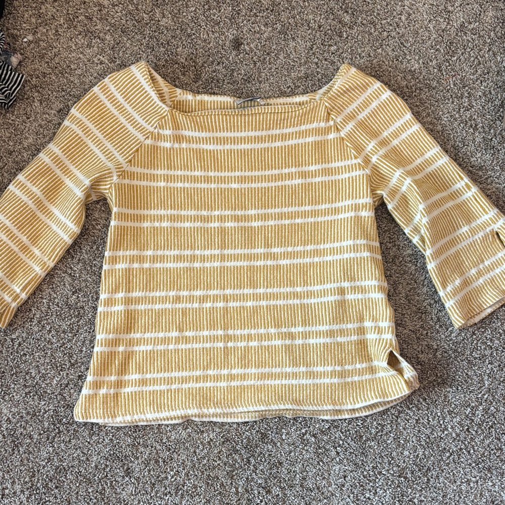Anthropologie Yellow and White Striped Top